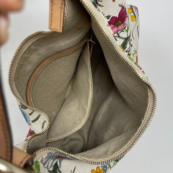 Gucci Horsebit Hobo Multicolor Flora Floral Cloth Leather Shoulder Bag Purse - Picture 15 of 17